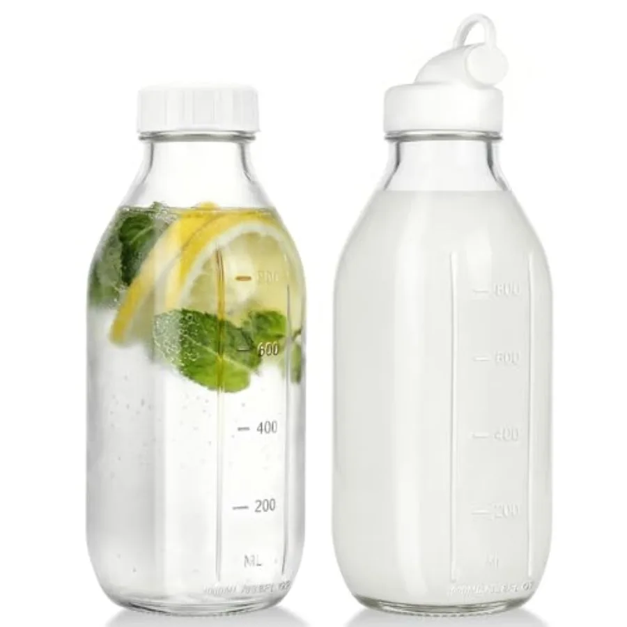 

Moretoes 32 Oz Glass Milk Bottle with Reusable Strong Airtight Screw Lid, Reusable Glass Juice Bottles, Water Jug Breast Milk P