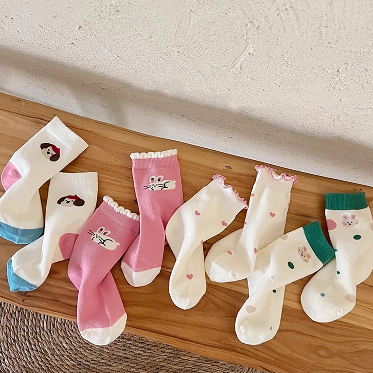 4Pairs Cute Cartoon Cotton Socks Baby Girls Middle Tube Socks 2-12Year Kids Spring Autumn Cotton Sock Sweet Children Footwear