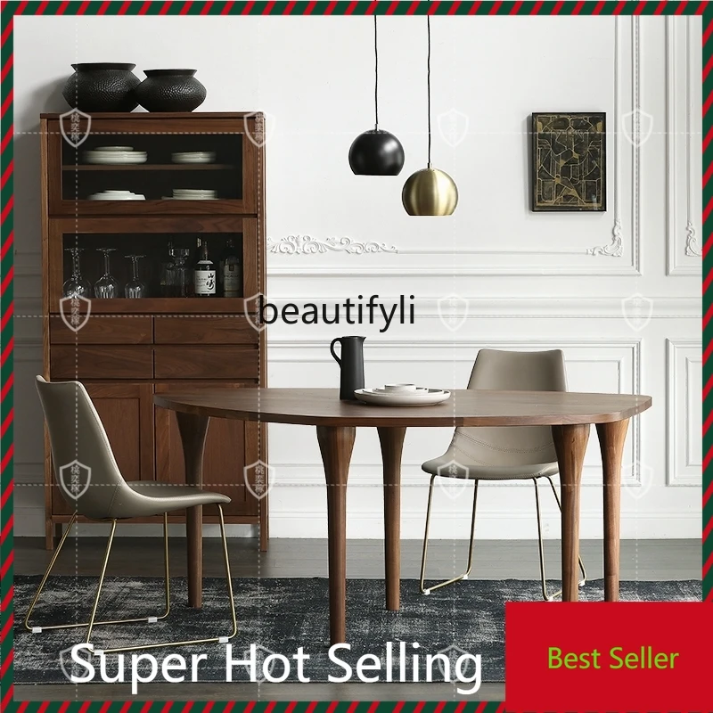 

G1218 North American black walnut dining table medieval Nordic simple solid wood special-shaped dining table desk