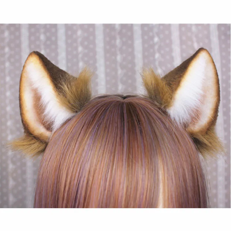 Halloween Original Handmade Custom Animal Ear Props Cosplay Headwear Brown Wolf Dog Ear Tail Women's Hair Clip KC Accessories