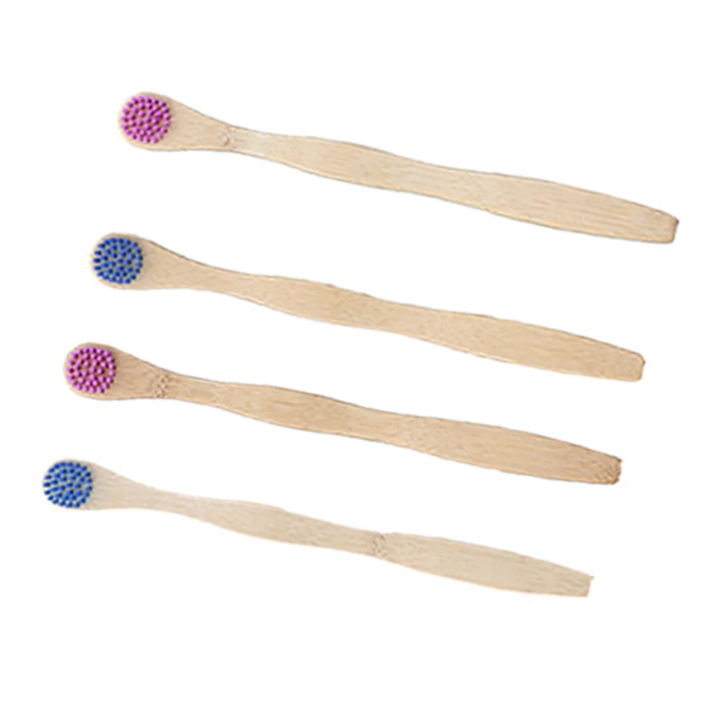 4 Pcs Natural Toothbrush Bamboo Toothbrushes Coated Tongue Deep Cleaning Wooden Child