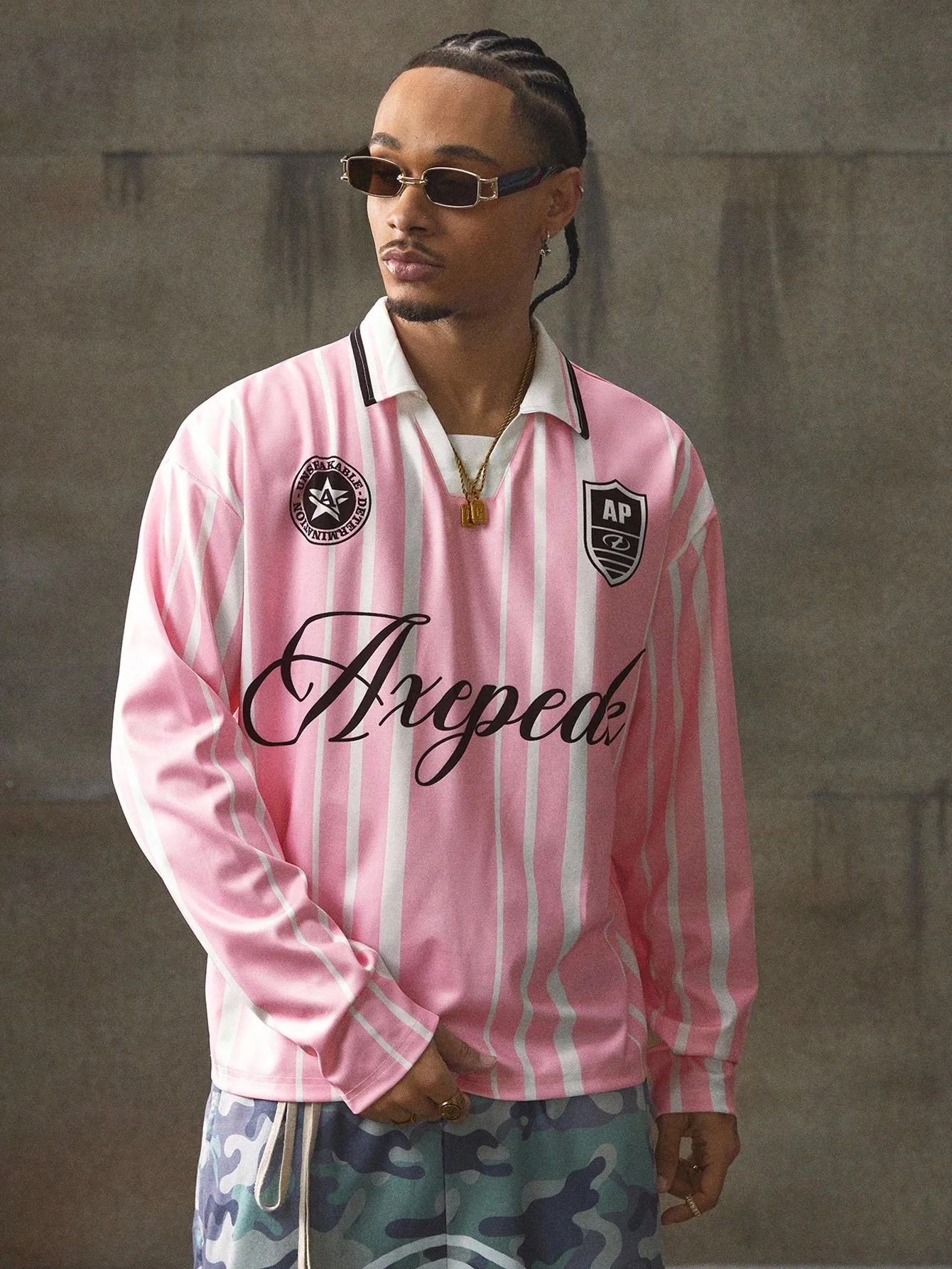 

Pink & White Striped Long Sleeve Polo Shirt for Men, Casual Sporty Style