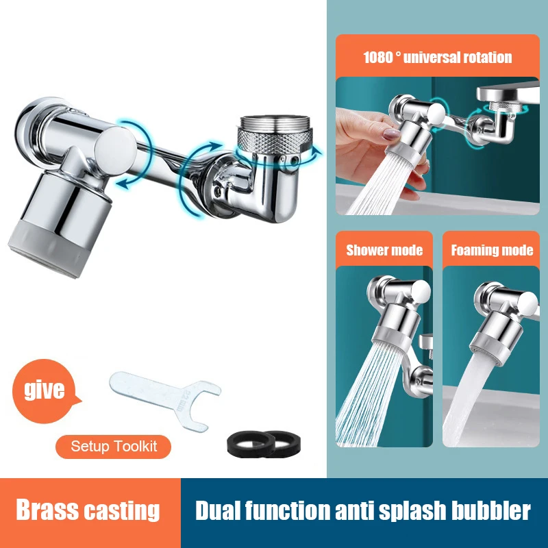 Robotic Arm Faucet 1080° Rotating Aerator Splashproof Filter Kitchen Extension Adapter Universal Tools