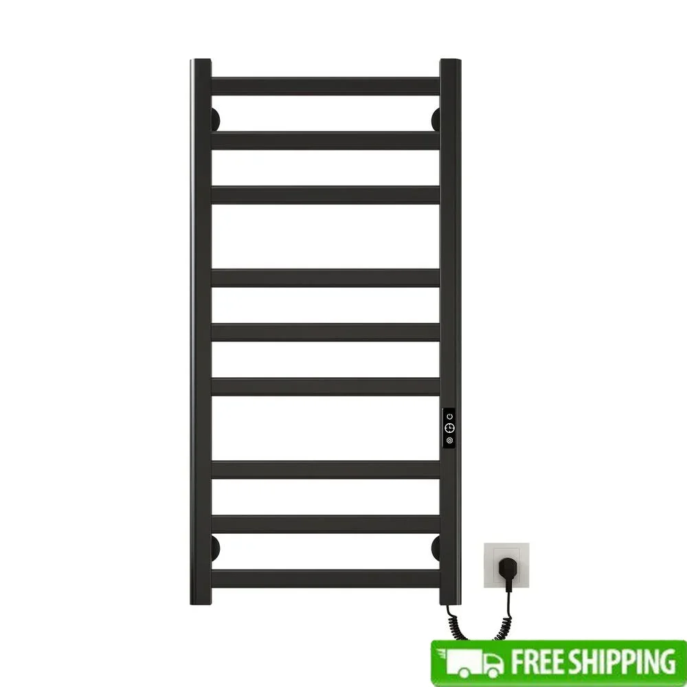 Electric Towel Warmer Rack 9 Bars Black Bathroom Heating Intelligent Touch Screen 39.37x19.69