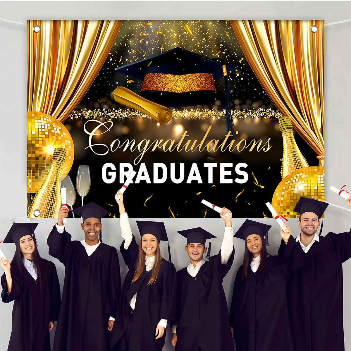 

2024 Graduation Party Vinyl Backdrop Congrats Grad Banner Class of 2024 Decorations for Photography Grad Party Supplies