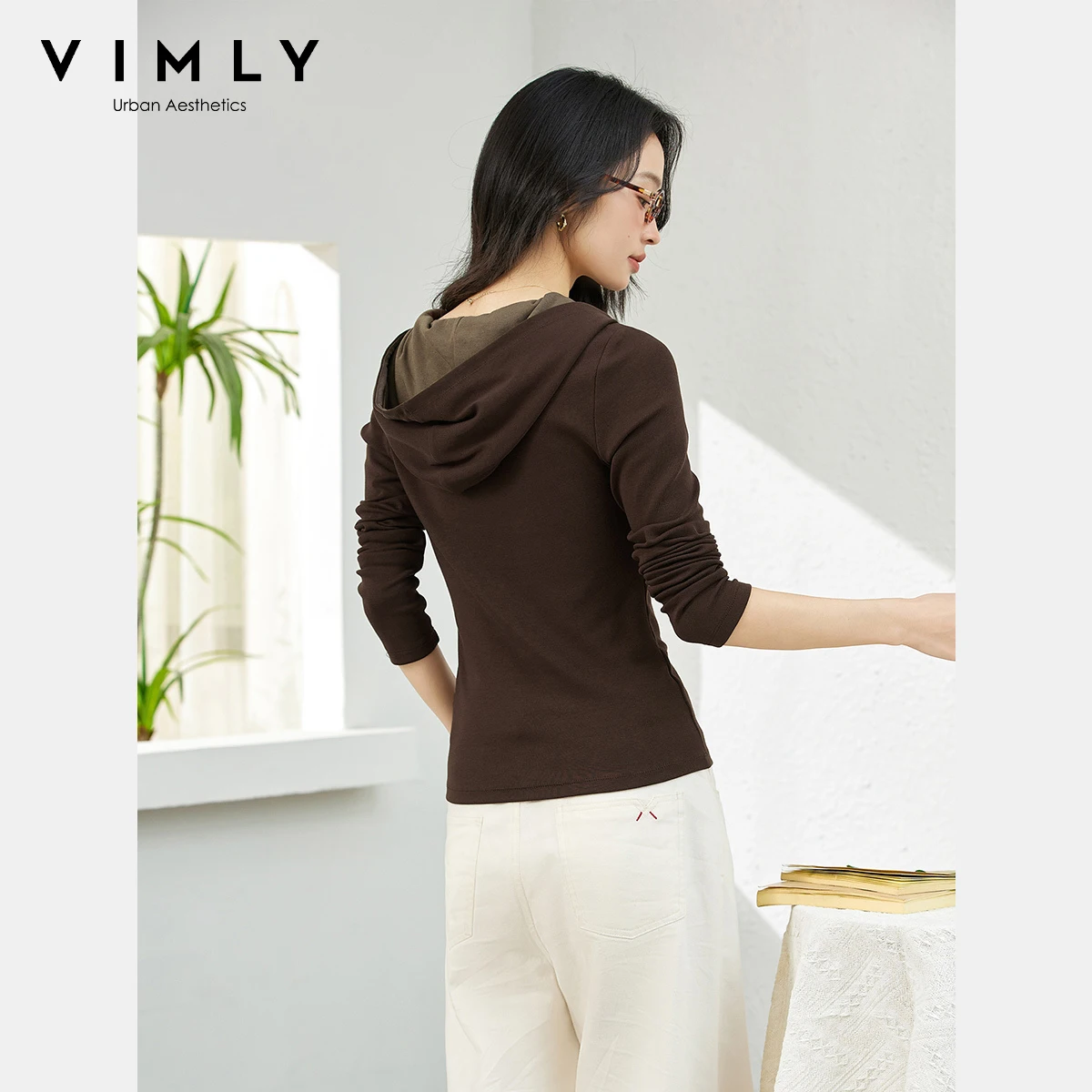 VIMLY Women's Hoodies 2025 Autumn Casual Slim Fit Half-zipper Long Sleeve Sweatshirt Hooded Patchwork Ladies Tops A1926