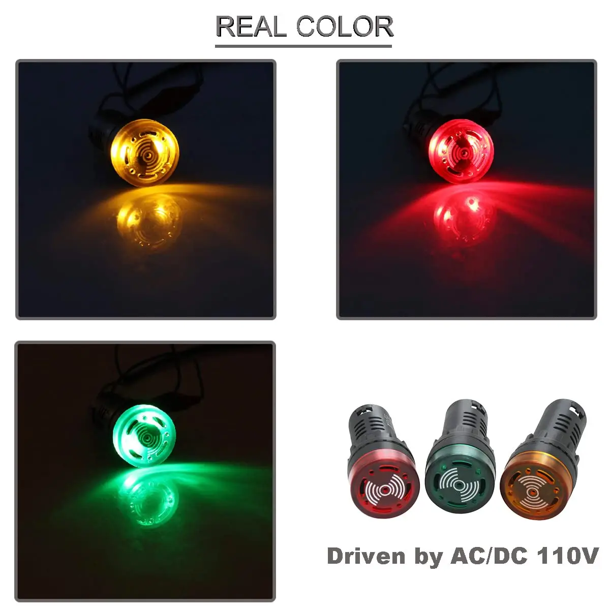 1pc 22mm AC/DC 12V 24V 110V 220V Red Green Yellow LED Buzzer Flash Alarm Signal Indicator Light AD16-22SM