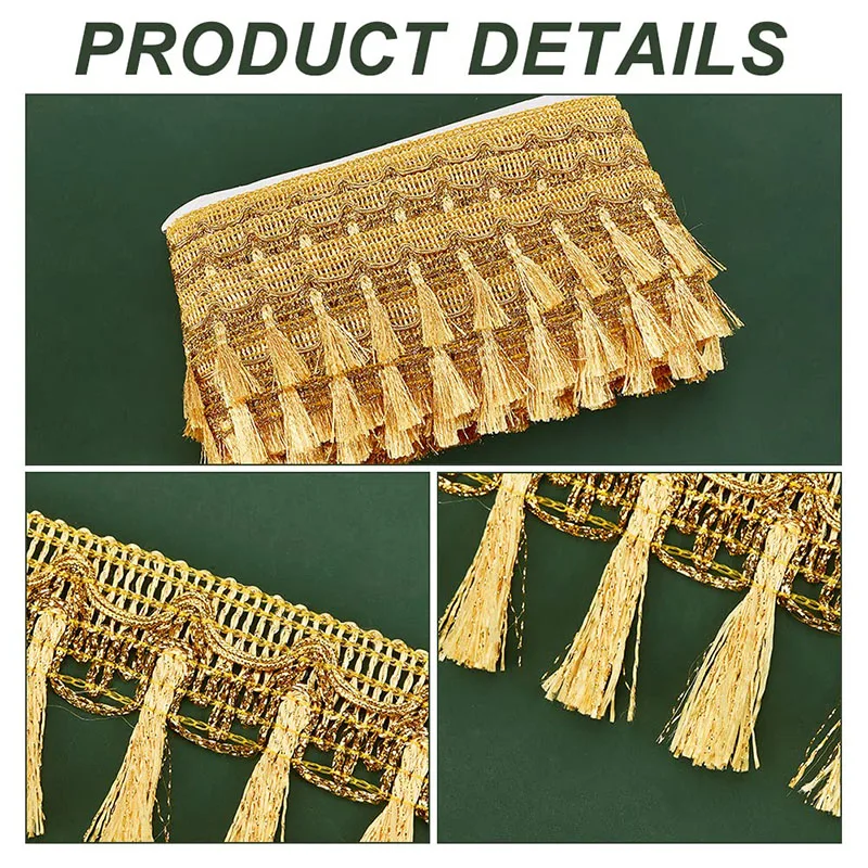 5 Yards Gold Silver Fringe Tassel Trim  Polyester Fibre Fringe Lace Trim Ribbon Crafting Lace Sewing Trim for Curtain Clothes Ho