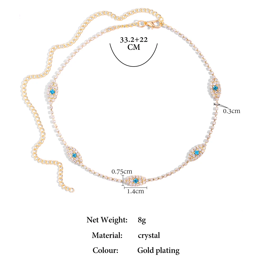 NEW Evil Eye Tennis Choker Rhinestone Necklace for Women Charm Collar Chain Blue Crystal Necklace Fashion Evil Eye Jewelry