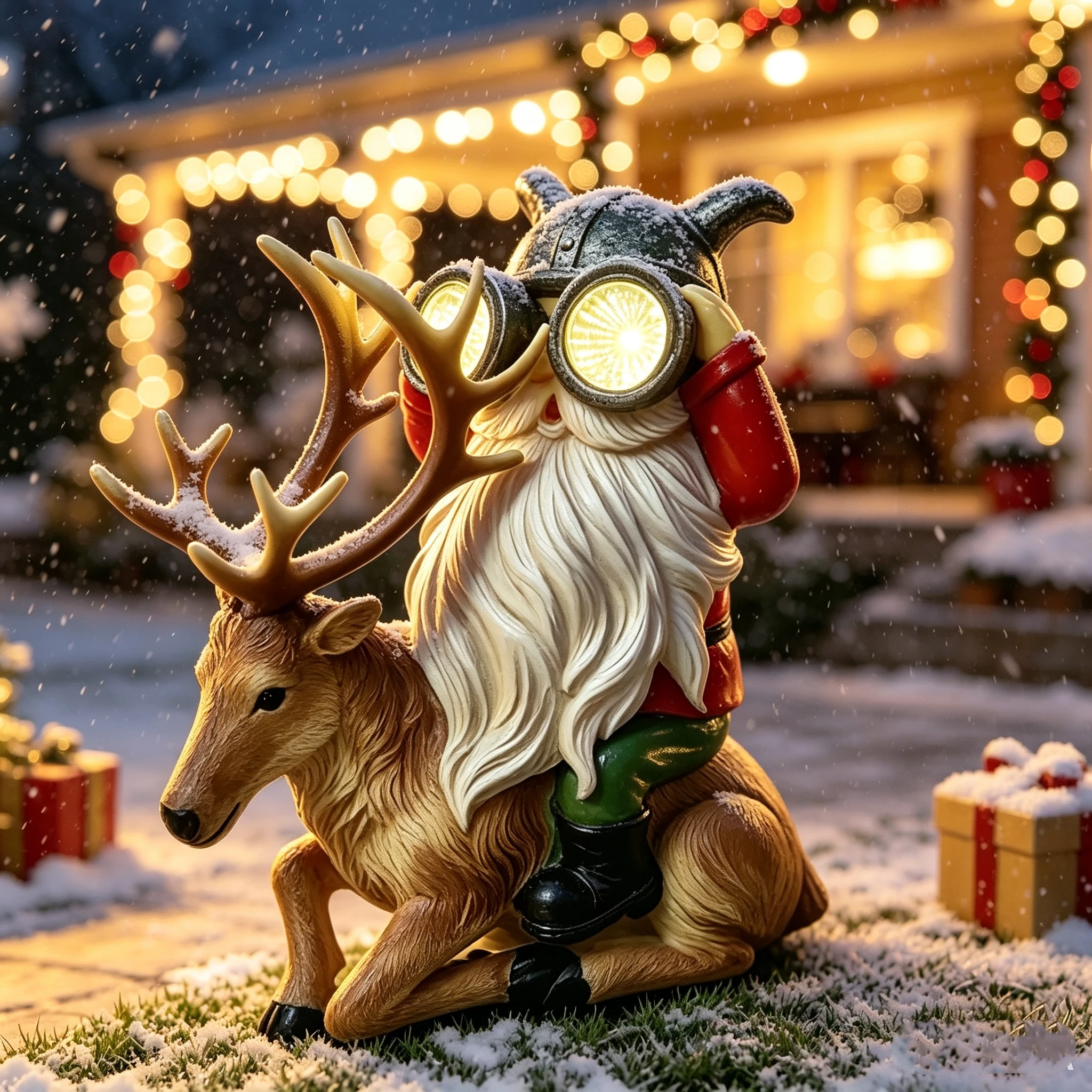 Solar Resin Santa Claus Riding Reindeer Statue LED Home Courtyard Decoration Christmas Atmosphere Gift Outdoor Festive Ornament