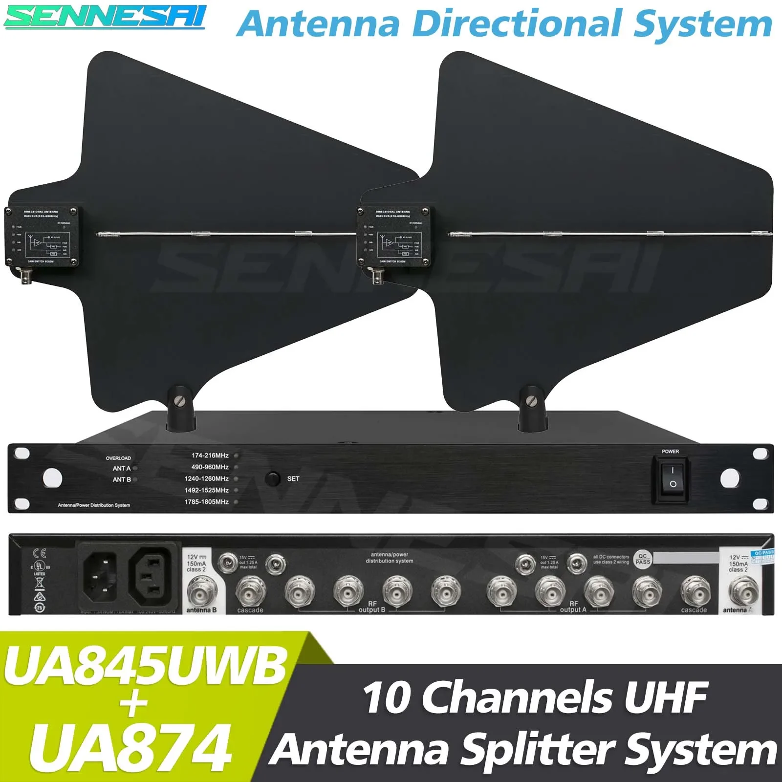 New！UA845UWB Antenna Amplifier Distributor System UHF 470-900MHz Frequency 10 Channels Antena Booster For Wireless Microphone