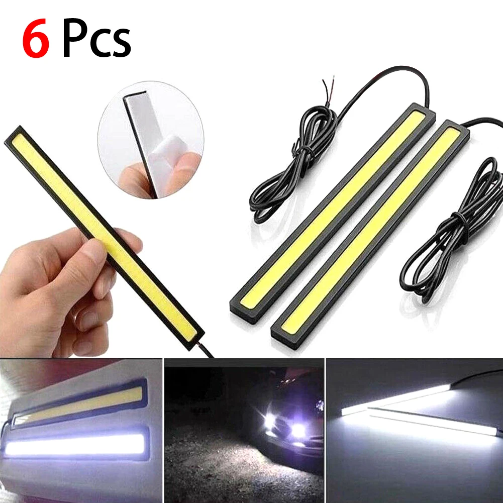 6X 12V Waterproof White DRL COB LED Strip Light Bar For Camping Caravan Boat Car LED COB Car Auto Lamp Fog Light White DC10V-12V