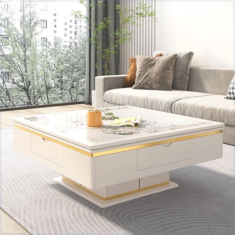 

Rock slab mahjong table integrated dining table coffee table light luxury modern square multi-functional lifting dual-purpose