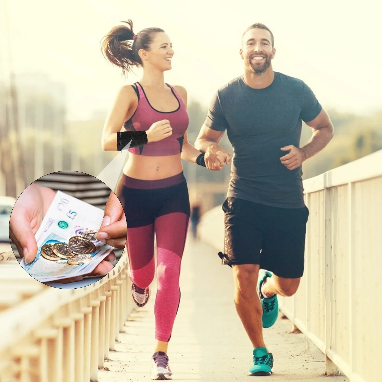 

Wrist Wallet Stretch Fabric Lightweight Running Fitness Phone Armband Case Secure Zipper Pocket Outdoor Activity Pouch