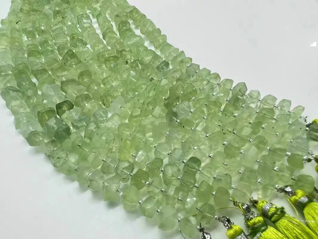 

loose beads green prehnite ovaL baroque faceted 8*10mm for DIY jewelry making FPPJ wholesale nature 20CM