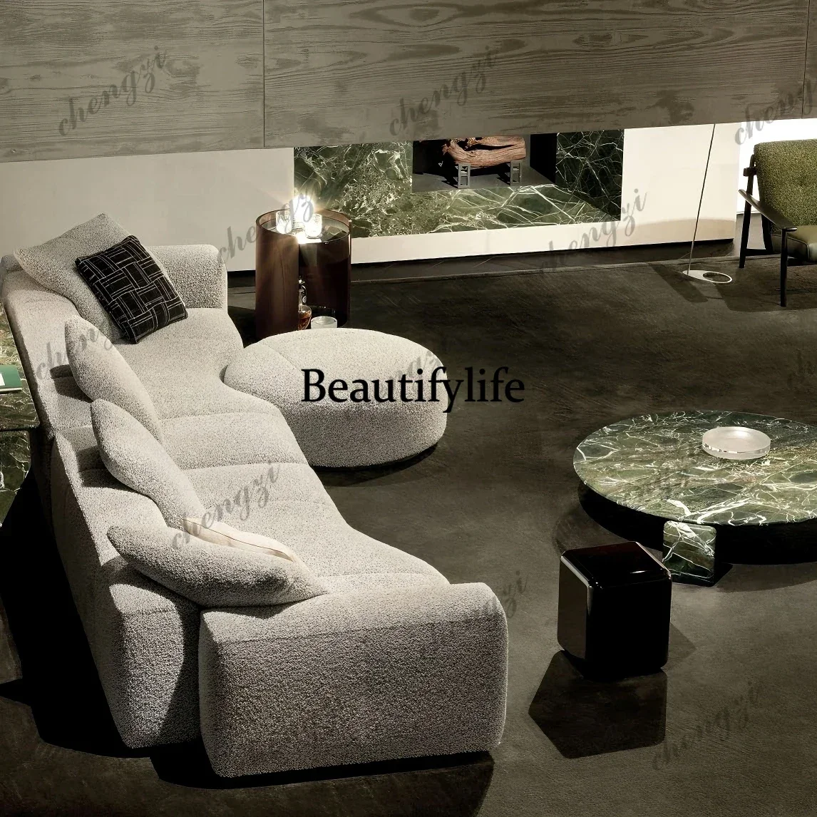 DD Italian Minimalist Green Marble Coffee Table, Modern Round Narcissus Stone Design, Heat & Scratch Resistant, Customizable