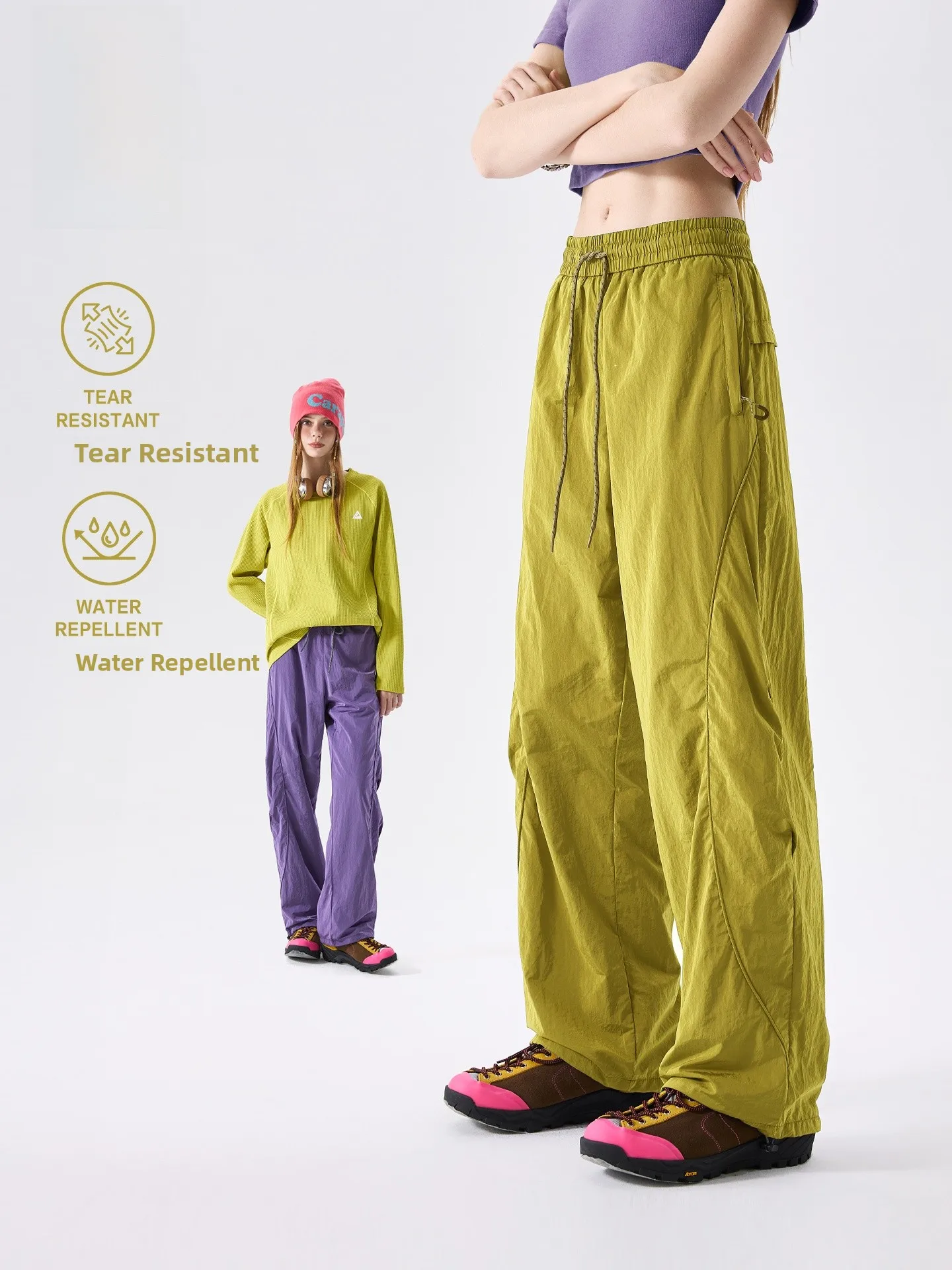 LAZY DAY Outdoor Metal Nylon Work Trousers Women Lightweight Sports Straight Casual Pants Waterproof Wear-resistant