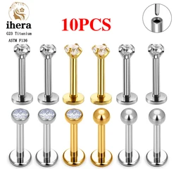 10PCS G23 Titanium Lip Ring Labret Piercing Stud Earring CZ 16/18/20G Push Pin Ear Tragus Chrząstka Helix Conch Pierc Biżuteria