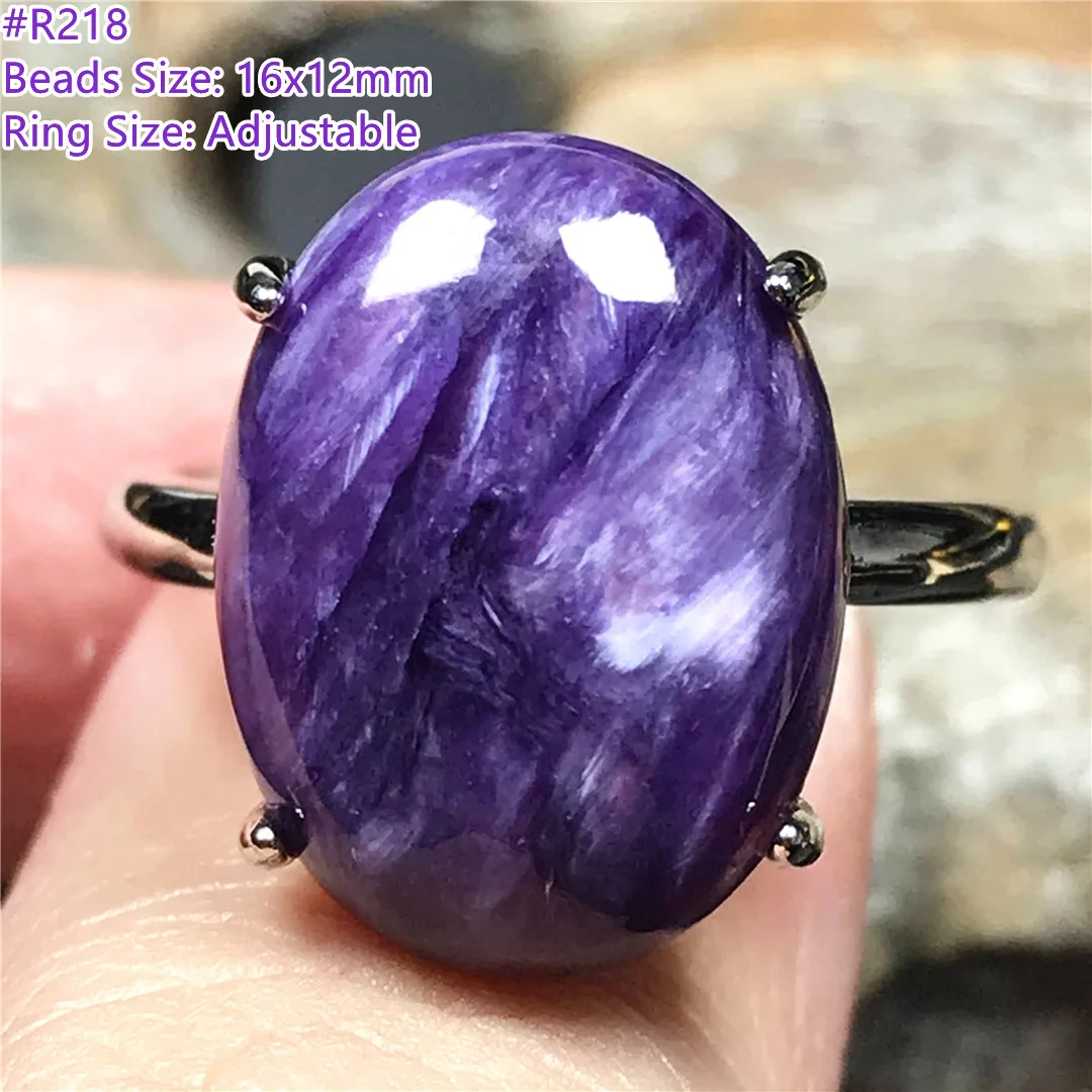 Natural Purple Charoite Ring Jewelry For Women Lady Men Healing Gift Silver Crystal Beads Russia Gemstone Adjustable Ring AAAAA