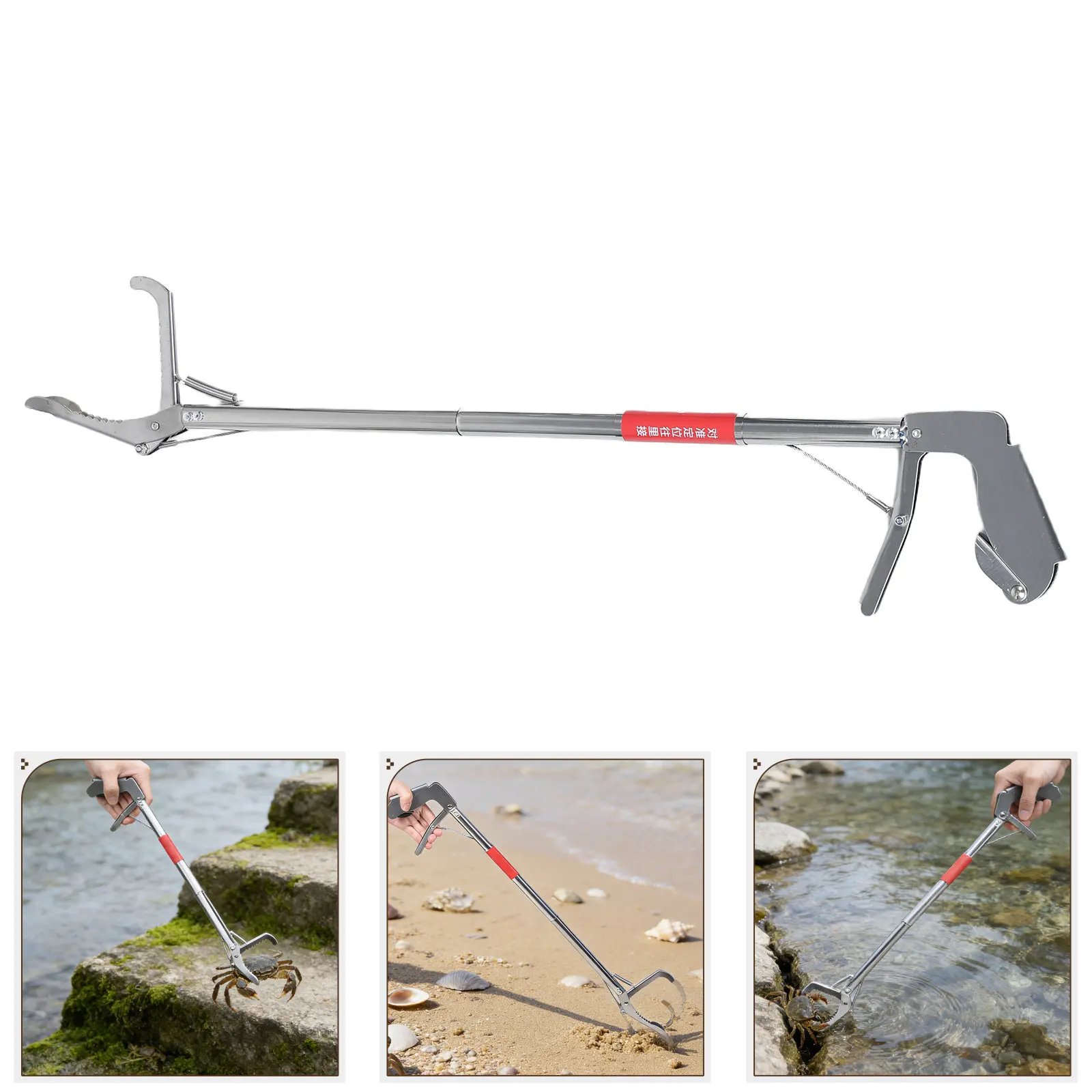 Collapsible Stainless Steel Crab Tongs Non-Slip Extended Handle Catching Snakes Eels Crabs Lobsters Seafood Tool