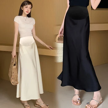 Satijn Gladde Hangende Zwangerschap Fishtail Rokken Zomer Y 2K Jeugd A Lijn Potlood Elastische Taille Buikbroek Voor Zwangerschap Vrouwen