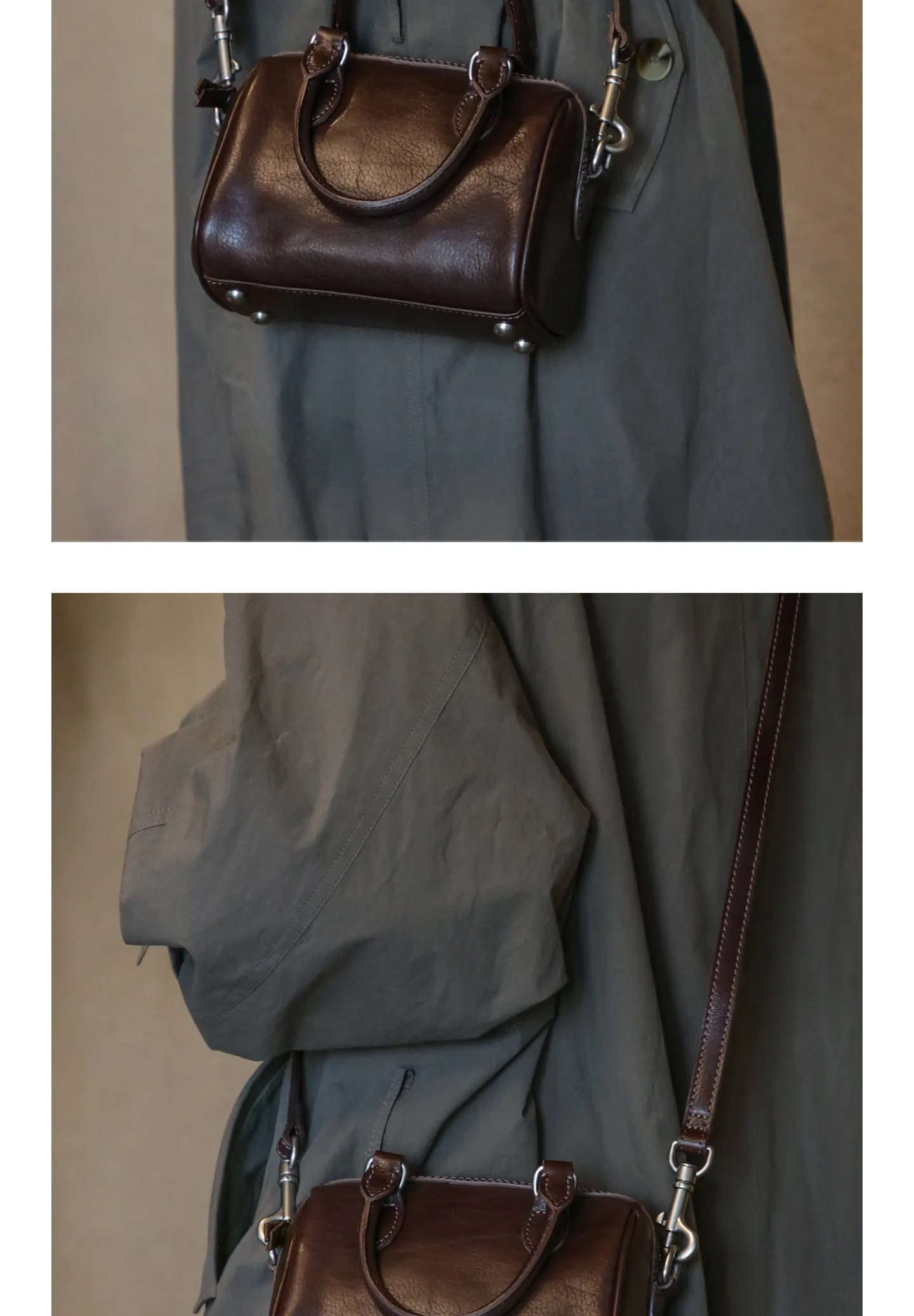 PNDME schlichte Vintage-Handtasche aus hochwertigem Rindsleder für Damen, lässige Party-Luxus-Umhängetasche aus echtem Leder. – Detail 5