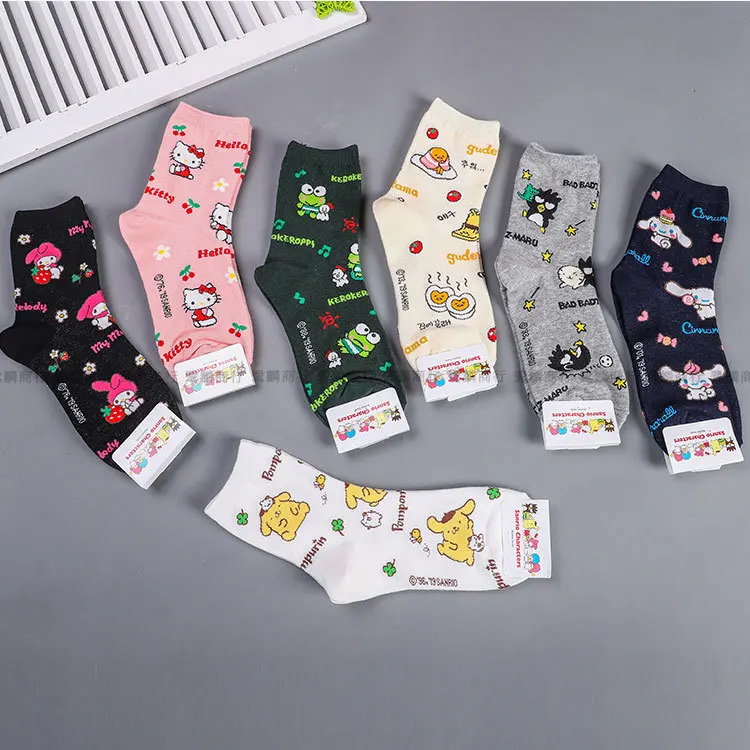 Sanrioed Cotton Anime Printing Short Socks Woman Kawaii Kuromi Kt Keroppi Adult Children Socks Spring Autumn New