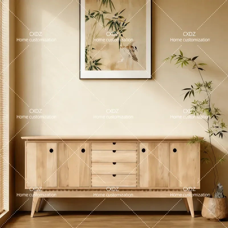 New Chinese Style Ash Wood Dining Side Cabinet Home Improvement Locker Living Room Combination Cabinet TV Cabinet Log Color