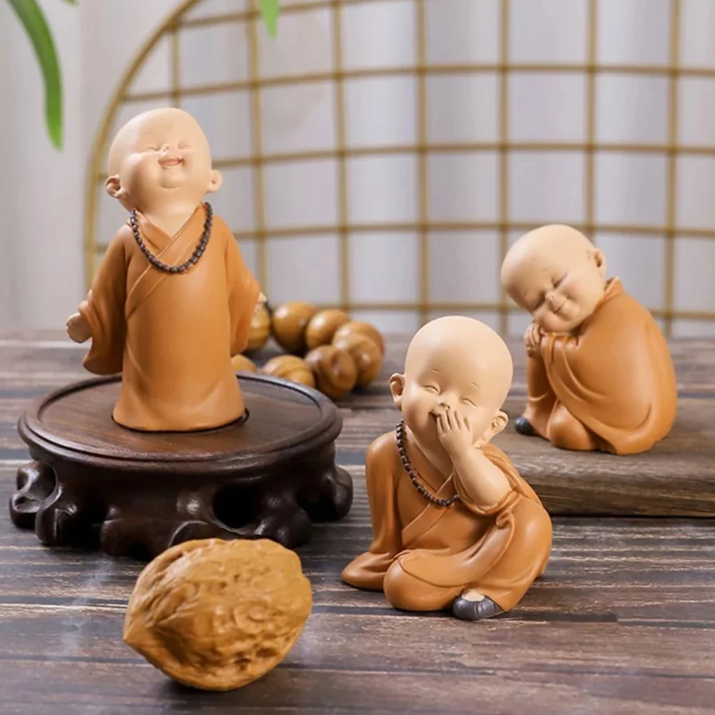 Śliczne małe posągi mnicha figurki religia budda rzemiosło żywiczne biurko miniatury ozdoby akcesoria dekoracja wnętrza samochodu