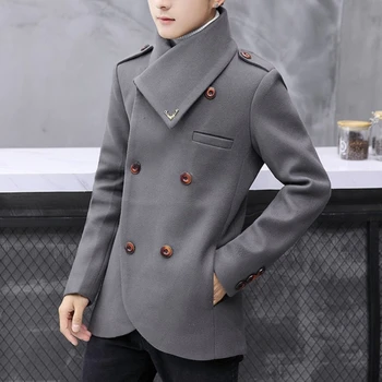 Men's Large Collar Double-Breasted Wool Coat 2 Winter Men's Large Collar Woolen Jacket Korean Slim Fit Casual Business Coat Double-breasted Streetwear Overcoat Men Clothing 2