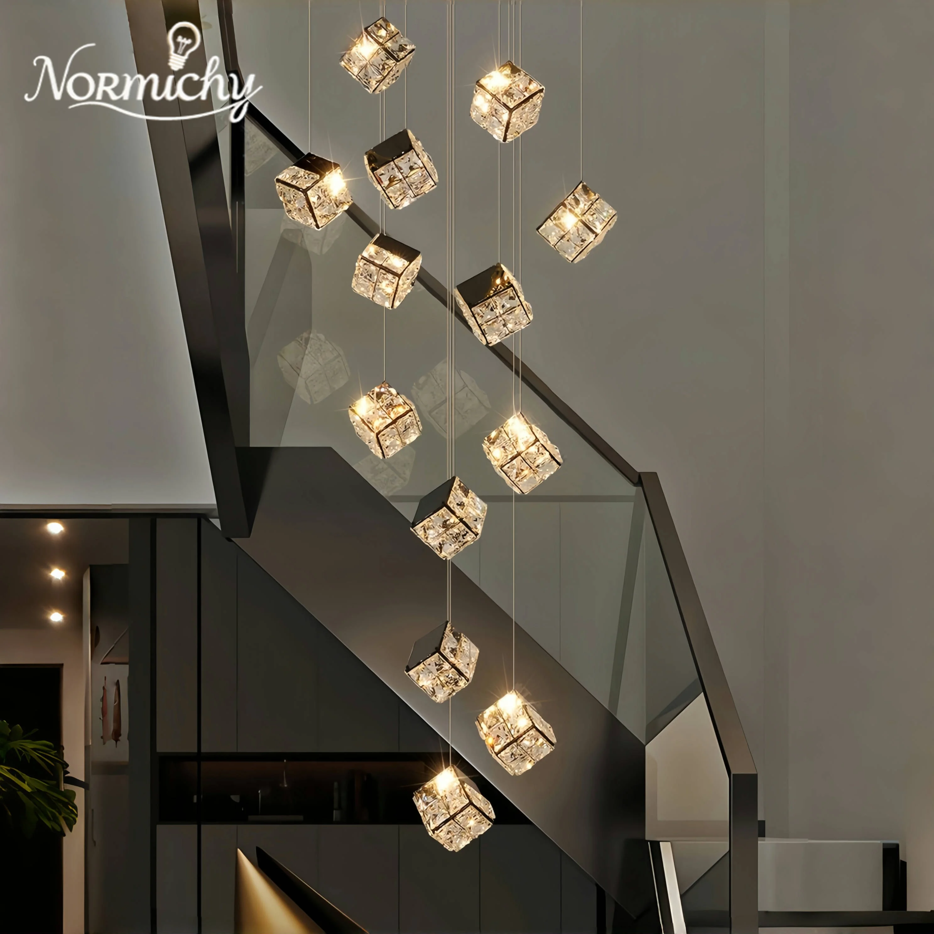 

Люстры с высоким потолком, современные хрустальные люстры для фойе, светодиодные светильники с регулируемой яркостью и регулировкой высоты, 3000K 6000K