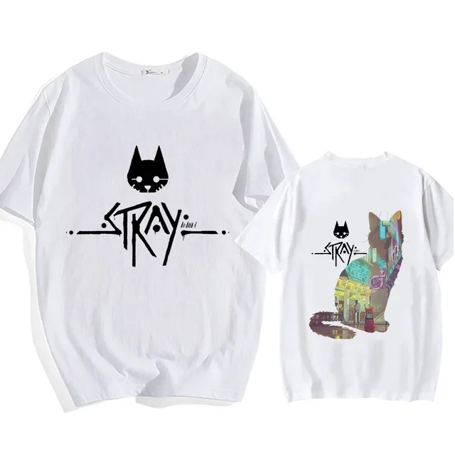 

Новая повседневная футболка Stray Game Cat Harajuku для женщин, свободная, с милым котом, круглым вырезом, из чистого хлопка, с коротким рукавом