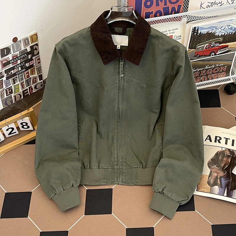 

Американская ретро-куртка в рабочем стиле для мужчин, весенне-осенняя, свободного кроя, универсальная, в японском стиле, из чистого хлопка, с воротником, парная куртка