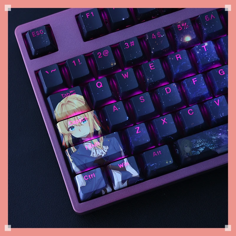 108 Keys/Set Violet Evergarden Keycaps PBT Dye Subbed Key Caps Cherry Profile Keycap For Keychron 65% 75% Anne GH60 GK64 Poker