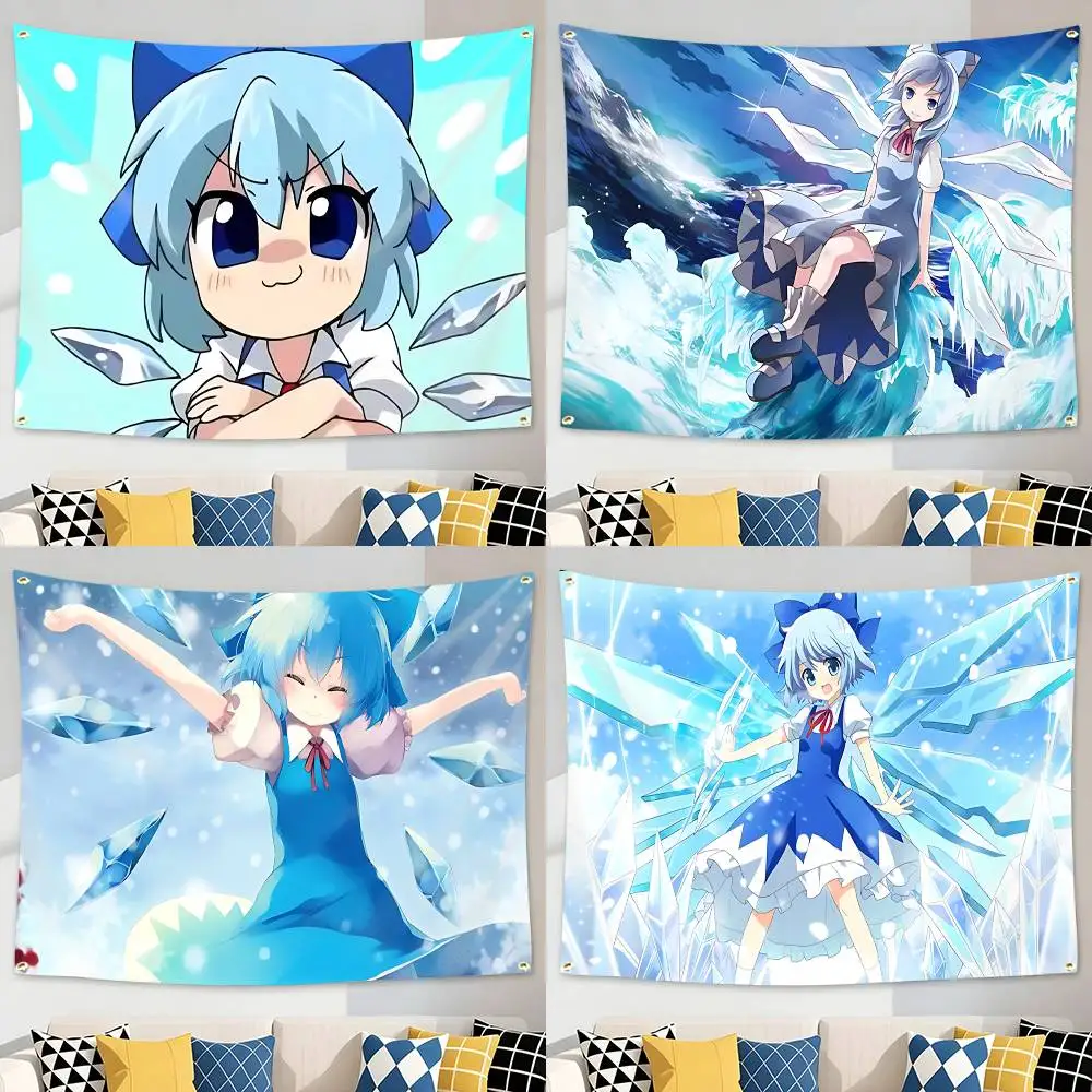 Game T-TouhouArt C-Cirno Merch Flag Tapestry Banner for Bedroom Living Room Outdoor Camping Custom Supported