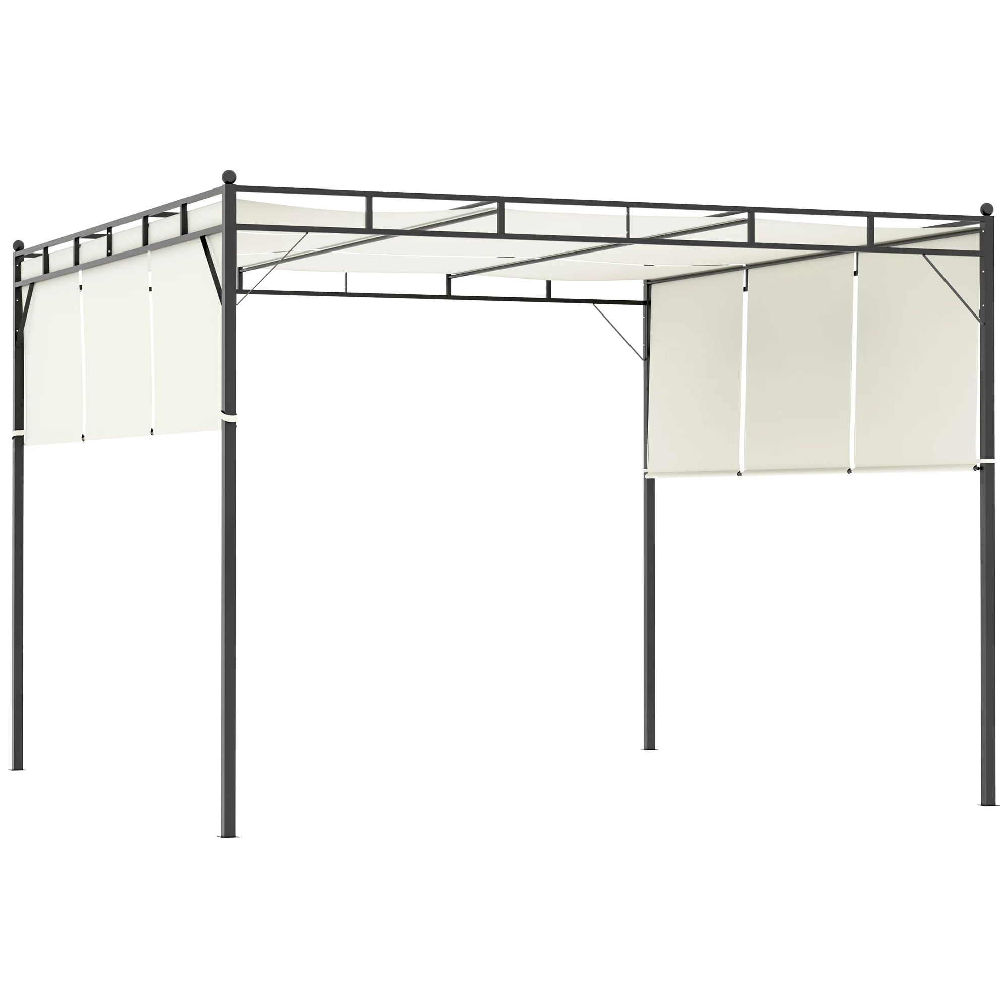 Outsunny pergola 3x3 m garden gazebo with retractable roof polyester fabric and steel tube for white outdoor terrace