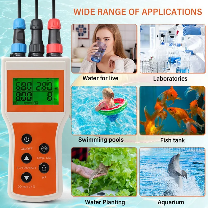 Handheld Dissolved Oxygen Meter Smart DO Meter Portable 6 In 1 PH DO SALT EC TDS Tester For Aquarium Swimming Pools