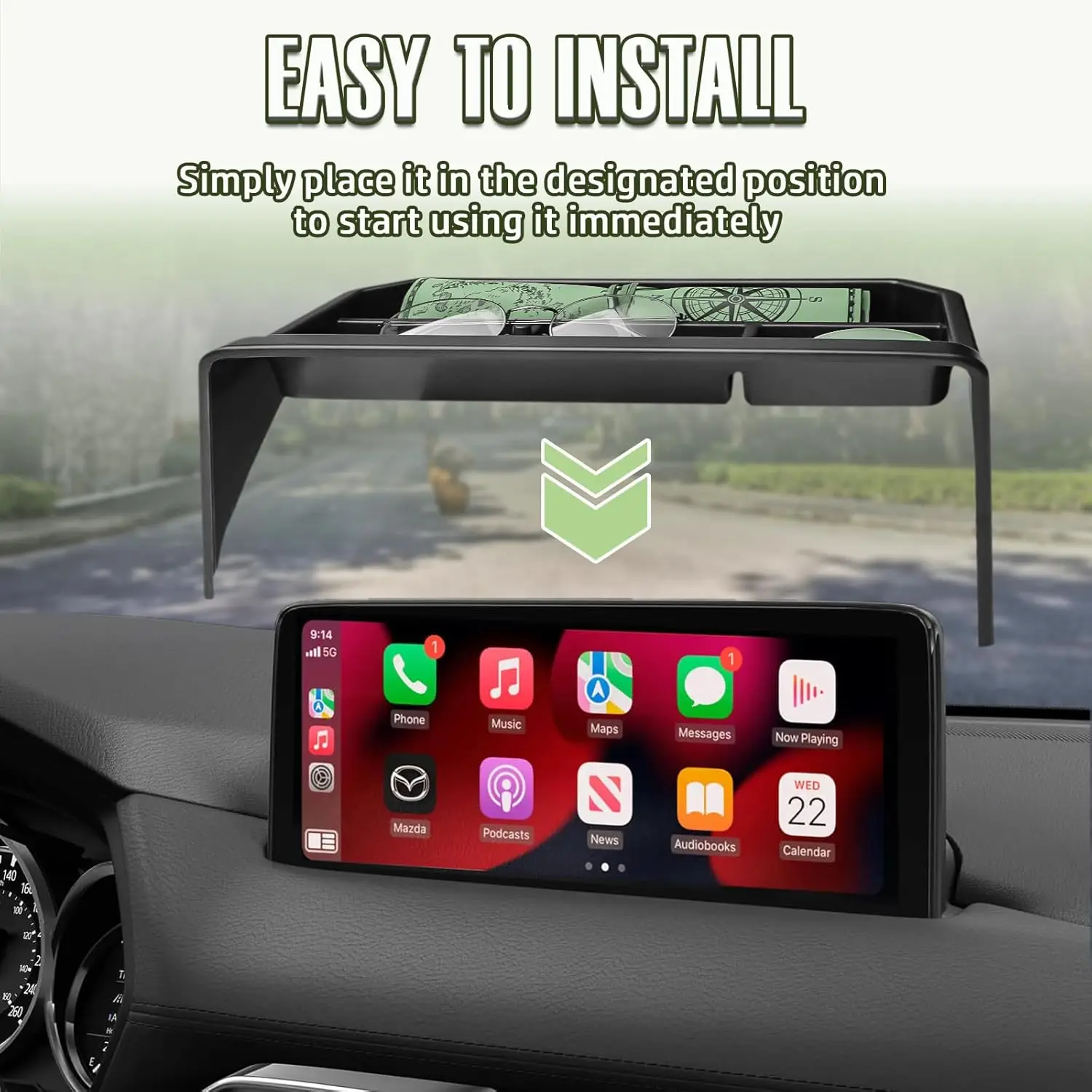 

For Mazda CX-5 2025 2024 2023 2022 Center Dash Storage Box Interior Dashboard Organizer Behind Screen Insert Tray Holder, Black