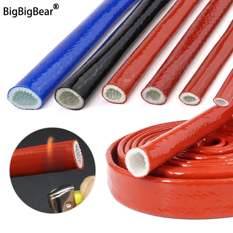 

1~10m High Temperature Resistant Fiberglass Tube 4mm~35mm Glass Fiber Casing Pipe Silicone Resin Coated Braided Fireproof Sleeve