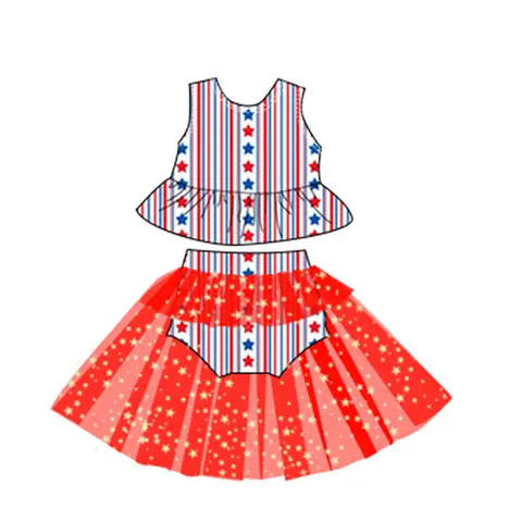 Boutique Toddler Girls 4th of July Outfits Baby Customize Tutu Dress Sets Halter Top Stars Sequin Mesh Bummies Clothing Sets