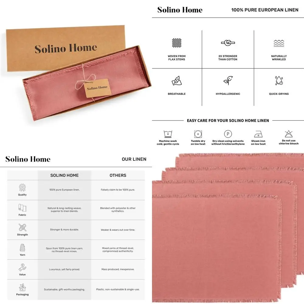 

Pure Linen Dusty Rose Placemats, Set of 4, 14 x 19, Elegant Table Linens