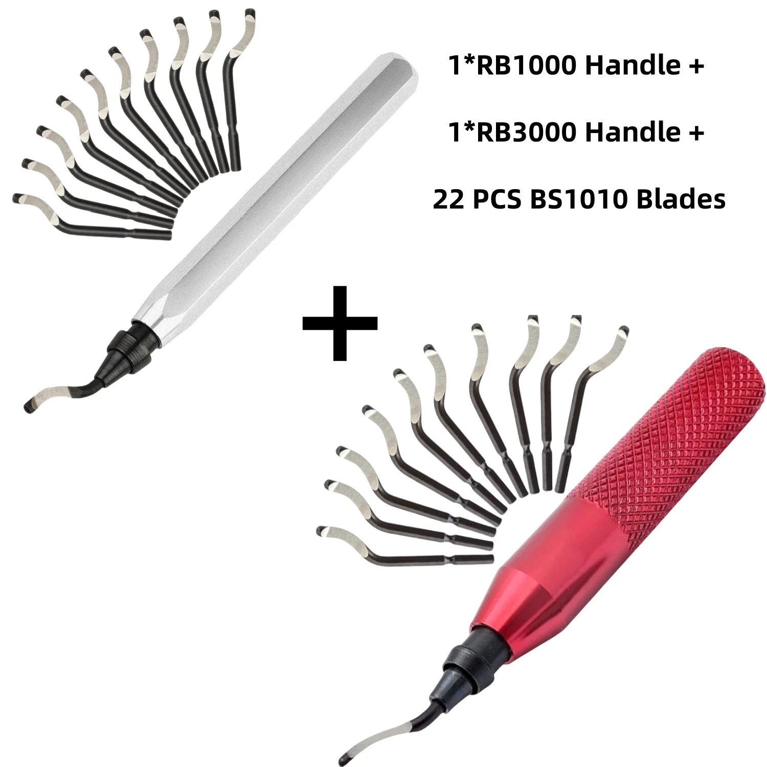 24Pcs Set Burr Remover Hand Tool RB1000 and RB3000 Handle with 22 PCS BS1010 Blades for Wood Plastic Aluminum Copper and Steel