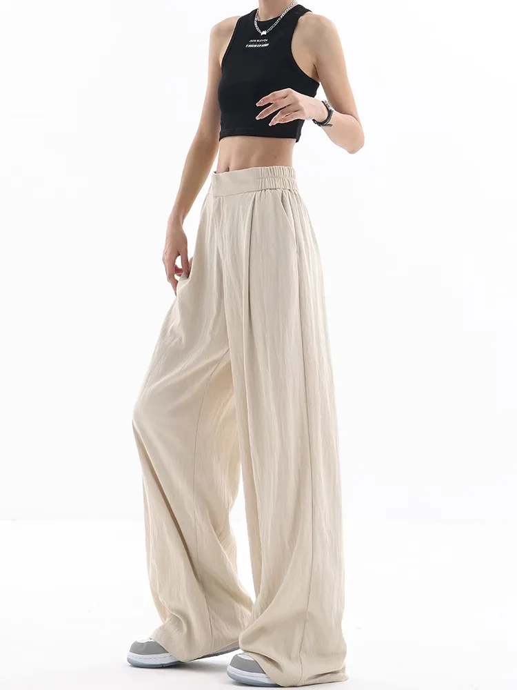 Women'S Pants High Waist Pleated Linen Cotton Longs Wide Leg 2000s Pants Casual Loose Fitting Trousers Summer Y2k Casual Pants