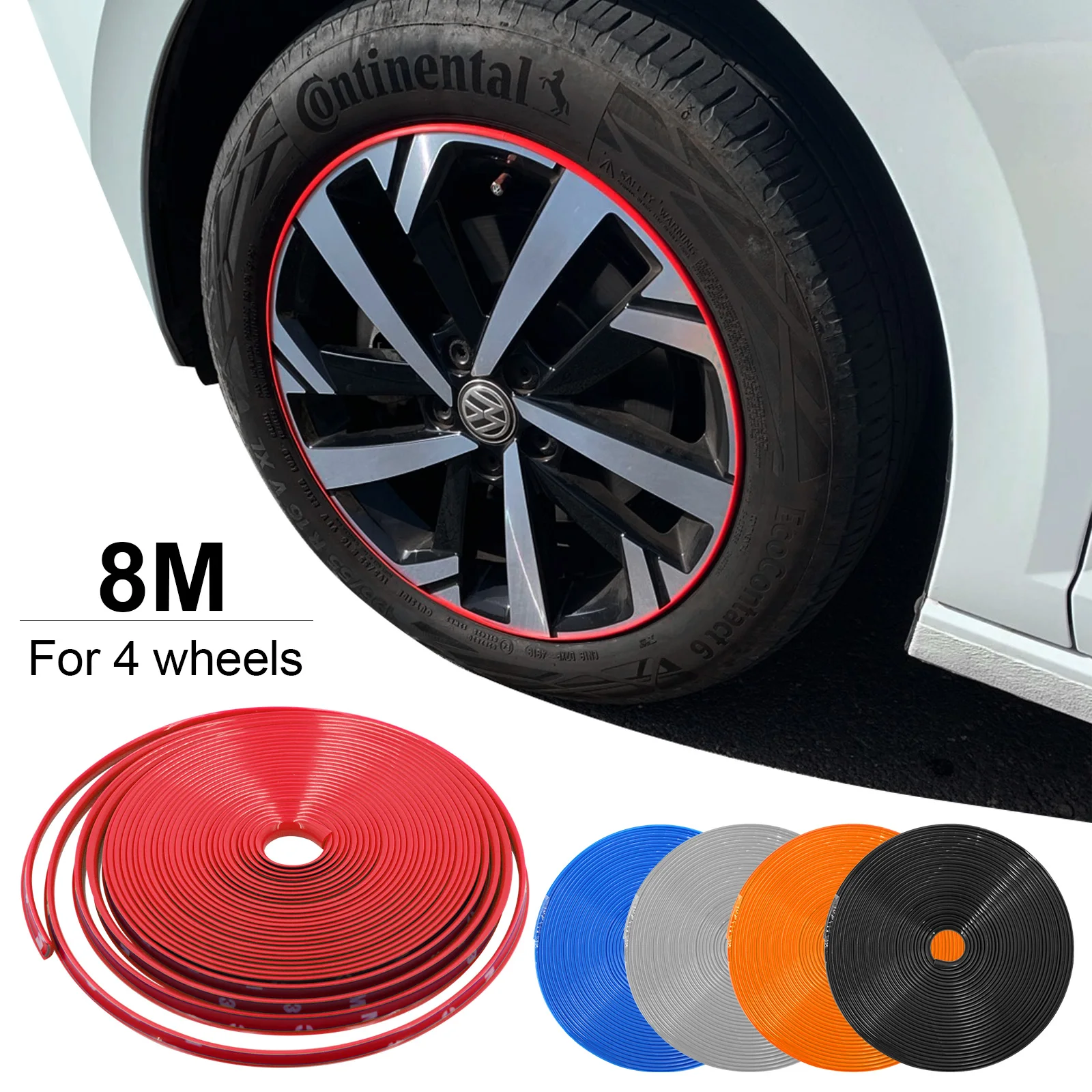 8M/ Roll Rim blades Car Vehicle Color Wheel Rims Protectors Decor Strip Tire Guard Line Rubber Moulding Trim