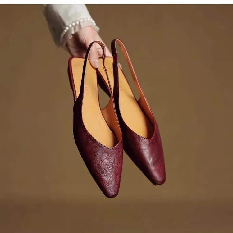 Women's French Vintage Soft Leather Stylish Flat Sandals, Pointed Toe, New Backless Closed-Toe Shoes - view 4