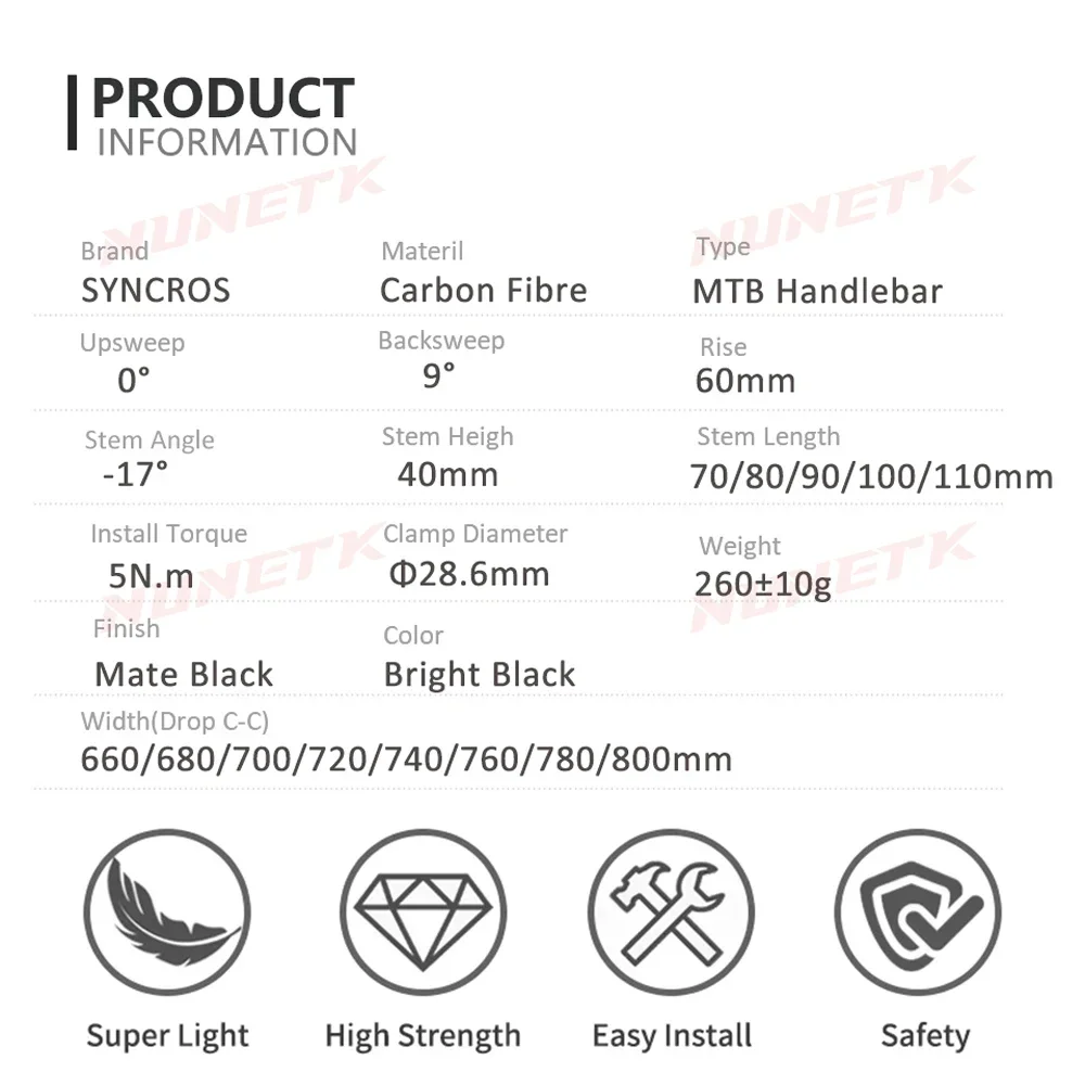 SYNCROS MTB Handlebar And Stem -17Degree Matte Black Carbon One-shaped Handlebar Bright Logo Integrated Handlebar Bicycle Parts