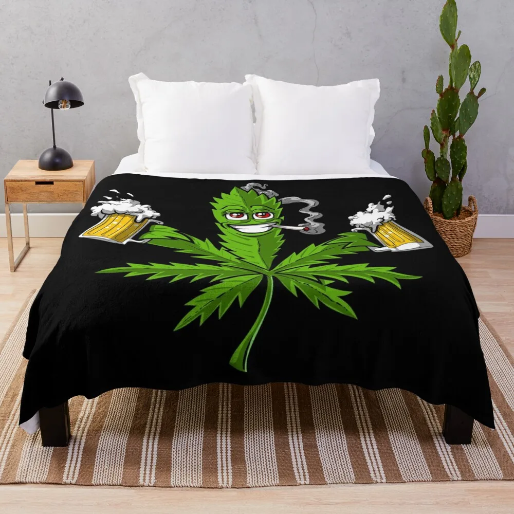 Weed Leaf Beer Lover Throw Blanket Fashion Sofas Decorative Throw Blankets