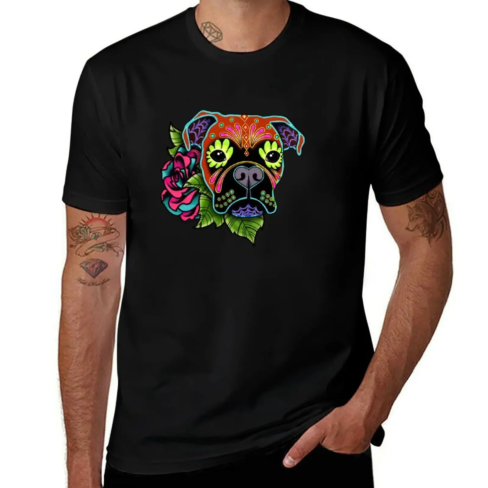 

Boxer in Fawn - Day of the Dead Sugar Skull Dog T-Shirt plain aesthetic clothes cute clothes t shirt for men