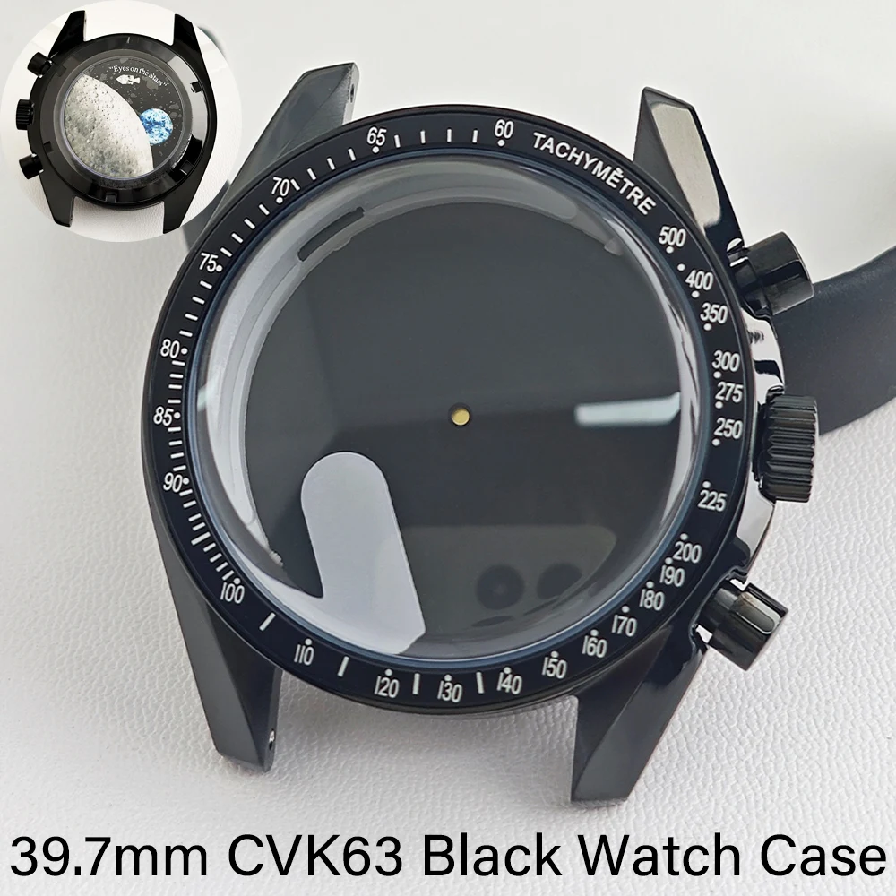 39,7mm Hochwertige Uhrenbox Passend für VK63 Quarz-Uhrwerk Uhrenteile für Herren Schwarzes Edelstahl VK63-Gehäuse 20mm Uhrenarmband – Detail 2
