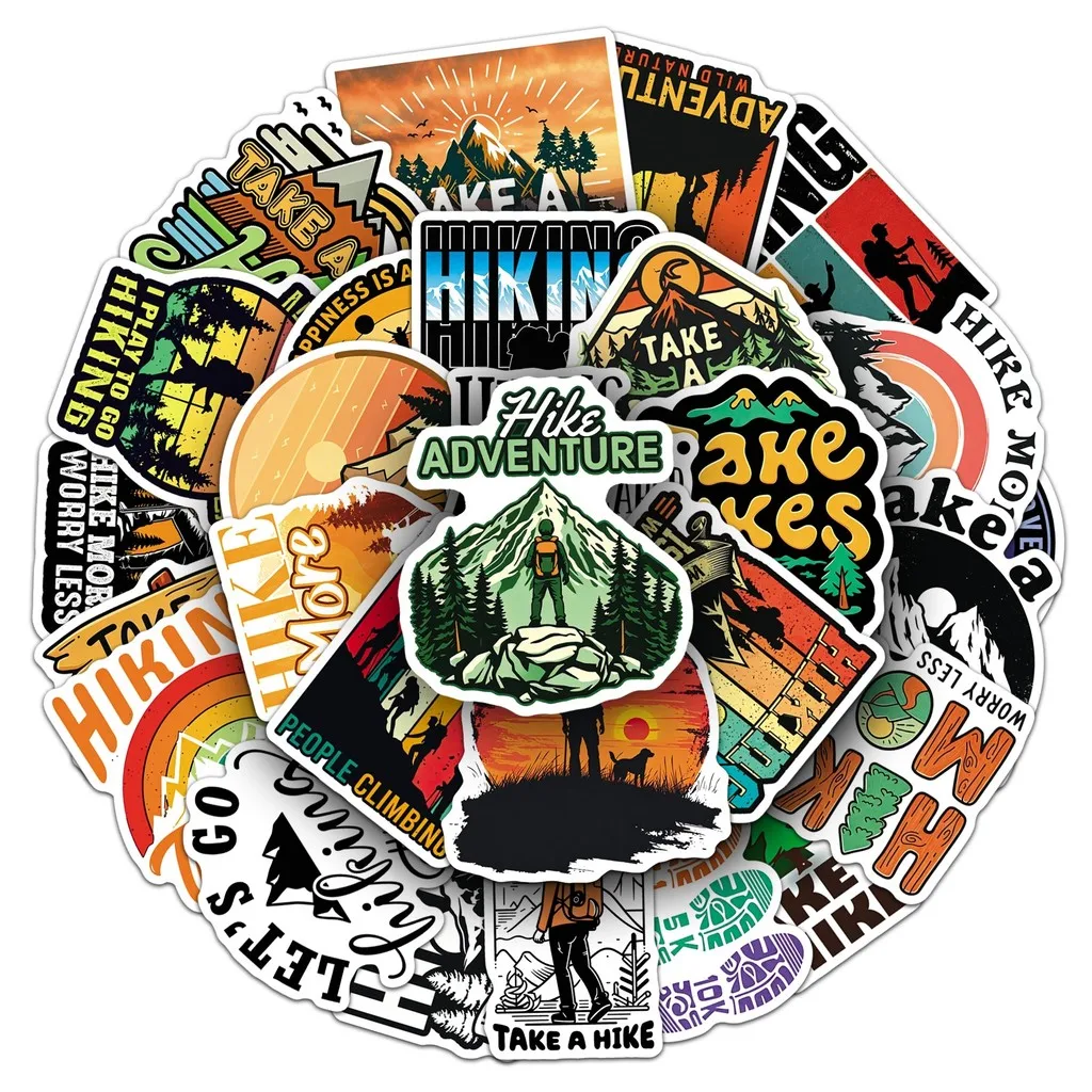 50 Sheets Outdoor Hiking Silhouette Graffiti Waterproof Stickers Trendy Travel Walking Decals for DIY Decor Anime Worlds Store